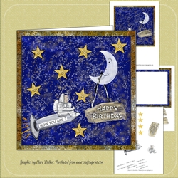 SPACEMAN BIRTHDAY CARD- Ages 1-9 Birthday Card 7 by 7 inch Decoupage and insert Mini Kit, With Commercial Use.