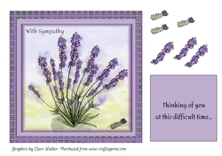 WITH SYMPATHY 7 x 7 Lavender Floral Topper with Extra Decoupage/Decoration & Verse/Sentiment