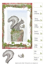 CUTE SQUIRREL CHRISTMAS CARD With Easy Decoupage, 9 Sentiment Tags & Commercial Use