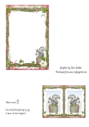 CUTE SQUIRREL CHRISTMAS CARD INSERT With Bonus Gift Tag & Commercial Use
