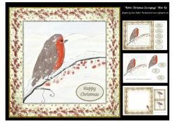 ROBIN CHRISTMAS DECOUPAGE: 8 by 8 Inch Mini Kit with 8 Sentiment Tags & Commercial Use