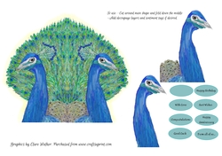 PEACOCK-SHAPED CARD with Decoupage For Birthdays and Other Occasions, With Commercial Use