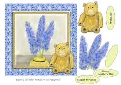 HYACINTHS & TEDDY BEAR QUICK CARD: 7x7, With Easy Decoupage, For Birthdays/Mother`s Day