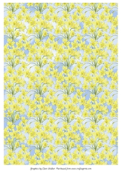 DAFFODILS BACKGROUND/BACKING PAPER: Floral A4 Daffodil & Sky Pattern with Commercial Use