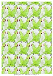PAIR OF PARAKEETS BACKGROUND: A4 Green Parakeet Bird Patterned Background/Backing Paper, with Commercial Use