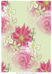 PINK FLORAL ROSE & HELLEBORE BACKGROUND/BACKING PAPER: A4, With Commercial Use