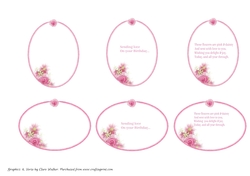 6 PINK FLORAL MINI-INSERTS/MINI TOPPERS: 2 Blank, 4 With Verse, All With Commercial Use