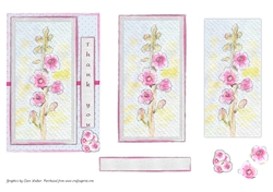 HOLLYHOCKS & POLKA DOTS: 4x6 Step by Step Thank You Card Front with Easy Decoupage & Commercial Use