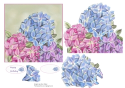 HYDRANGEAS: Step by Step Floral Card Front With Easy Decoupage & Commercial Use