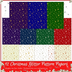 CHRISTMAS GLITTER BACKGROUNDS KIT: 12 A4 Glitter-Effect Christmas-Patterned Background Papers