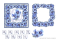 BLUE FLORAL GENTIANS CARD FRONT: 5 by 5 Square With Frame, Decoupage, 9 Sentiment Tags and Commercial Use
