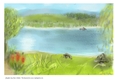 LAKE BACKGROUND: A4 Peaceful Lakeside Scene Backing Paper 