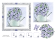 WATERING CAN WITH PURPLE FLOWERS: 6 by 6 Quick Card With Decoupage and 4 Sentiment Tags