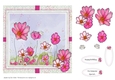 PINK COSMO FLOWERS, BUTTERFLIES AND LACE: 7x7 Floral Card Front With Decoupage