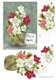 CHRISTMAS FLORAL VASE BOUQUET: 5x7 Original Art Card Front With decoupage and Tag