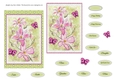 PINK CLEMATIS FLORAL QUICK CARD FRONT: 4 x 6 With Butterfly Decoupage, 13 Sentiment Tags & Commercial Use
