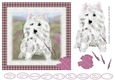 WESTIE IN THE HEATHER: 7x7 Quick Birthday Card Front With Westie Decoupage,9 Sentiment Tags and Commercial Use
