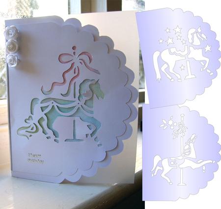 3 in 1 Carousel Horse Scallop Card