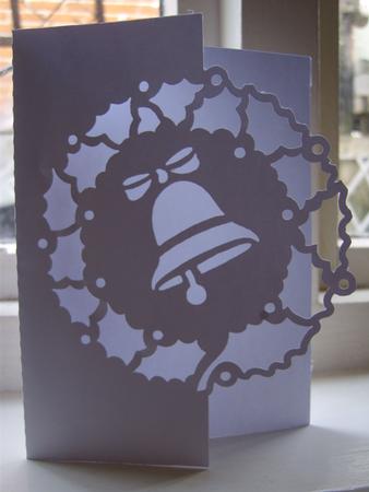 Christmas Bell Framed In Holly Over The Edge Card