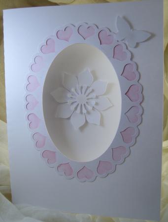 Oval 3 Card With Layered Flower And Butterfly