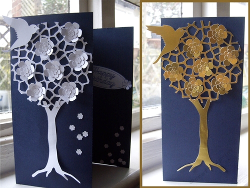 DL Tree Z Card with bird and blossoms