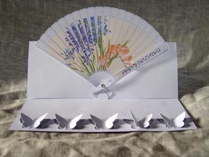 Agapanthus And Freesia Fan Card With Butterflies