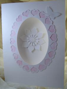 Oval 3 Card With Layered Flower And Butterfly