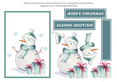 Snowman Christmas Decoupage Card A4 Craft Sheet. 7 x 5