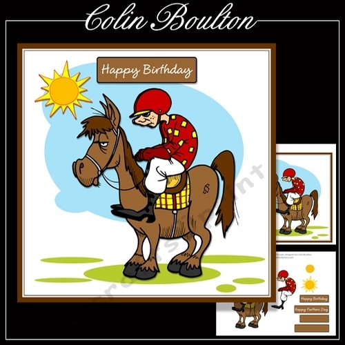 Horse and Jockey Decoupage Card  7 x 7 topper.
