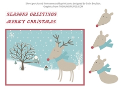 Reindeer Christmas Decoupage Card A4 Craft Sheet. 7 x 5