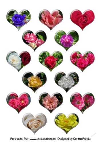 Roses In Glass Hearts Collage Sheet