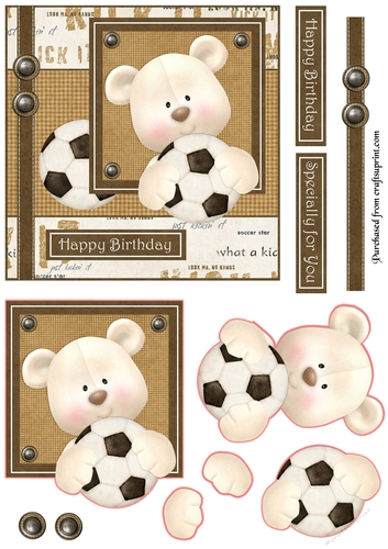 Kick It Football Bear Topper/Card Front
