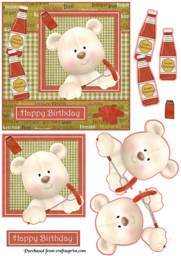 Hot Dog Barbecue Bear Topper/Card Front