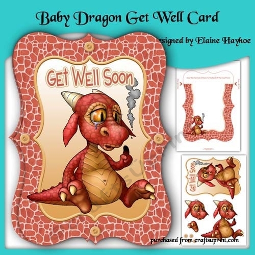 Baby Dragon Get Well Bracket Shaped Card Kit