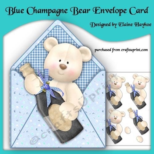Blue Champagne Bear Envelope Card
