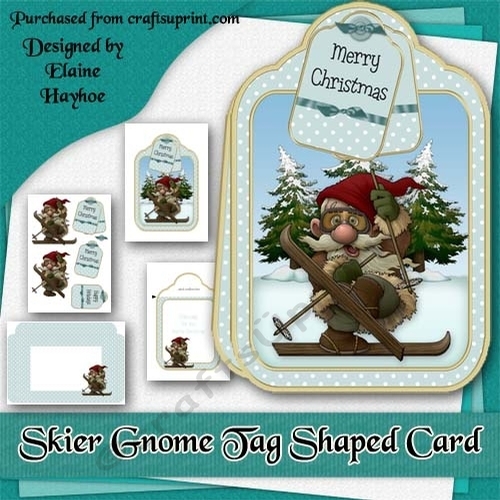 Skier Gnome Large Tag Shaped Card Kit