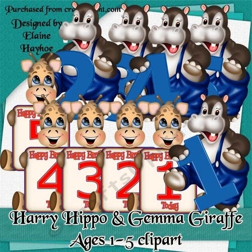 Harry Hippo and Gemma Giraffe Ages 1-5 Clipart