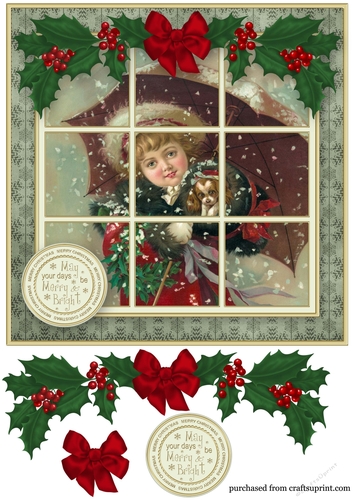 Vintage Christmas Girl 8x8 Card Front