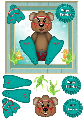 Stevie Swimming Bear Card Front/Topper