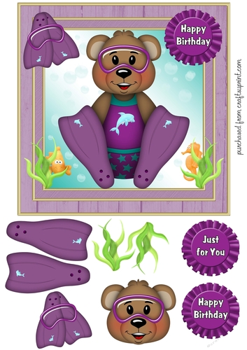 Susie Swimming Bear Card Front/Topper