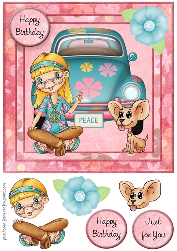 Hippie Birthday 8x8 Card Front/Topper