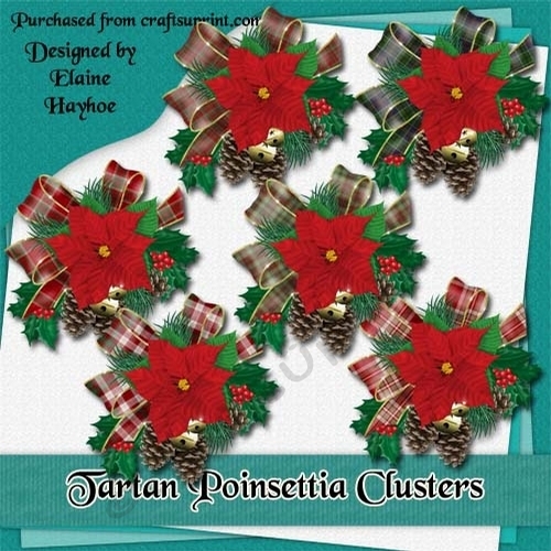Tartan Poinsettia Clusters Clipart