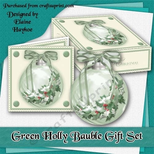 Green Holly Bauble, Card, and Gift Box Mini Kit