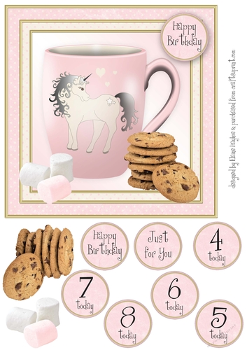 Unicorn and Cookies Birthday Mug 7x7 Card Front Topper