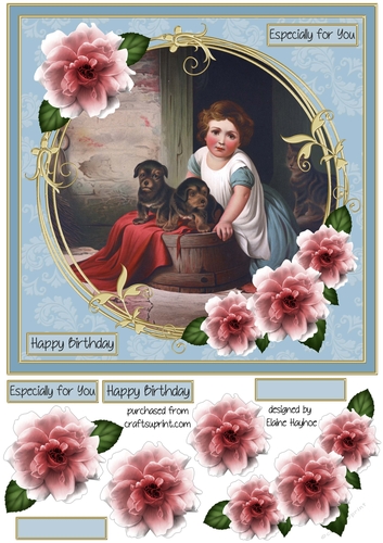 Vintage Puppy 8x8 Birthday Card Front Topper