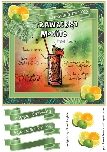 Strawberry Mojito 8x8 Card Front Topper