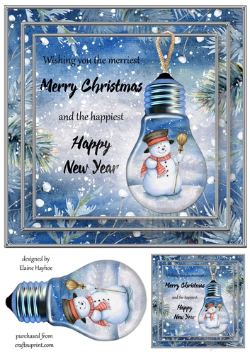 Snowman Lightbulb Snow-Globe Card Front