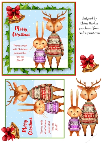 Christmas Jumper Reindeer and Rabbit Card Front