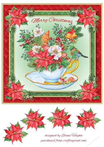 Teacup Christmas Robin Card Front