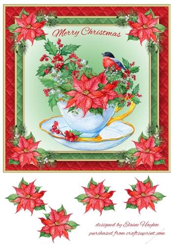 Teacup Christmas Bird Card Front